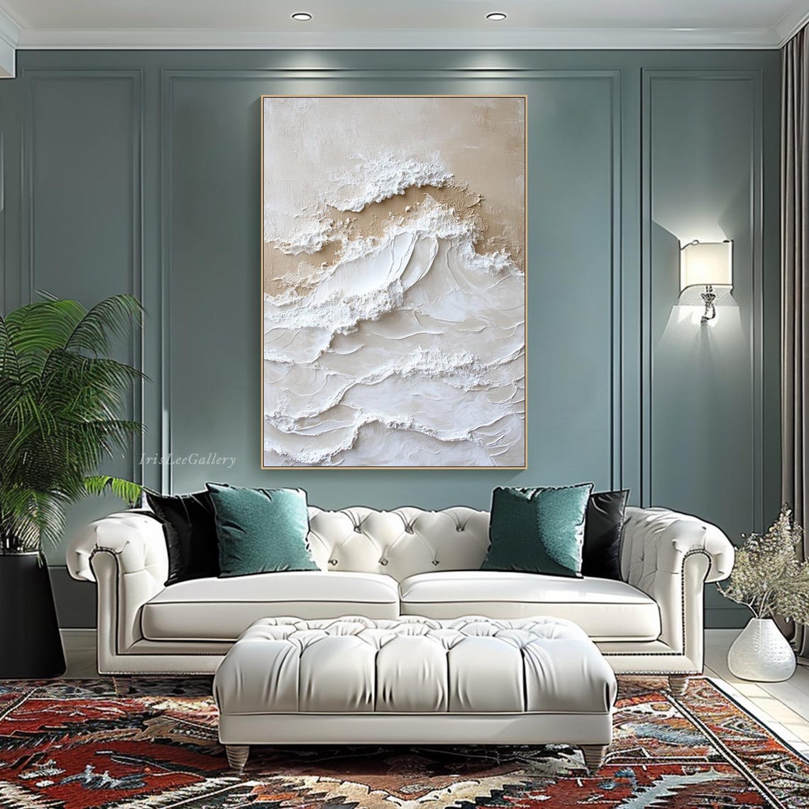 Minimalist White Textured Ocean Wave Abstract Impasto Wall Art - Image 3