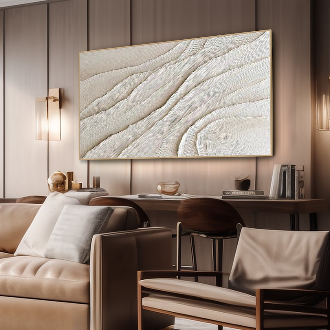 3D Ivory Minimalist Painting, Wabi Sabi Living Room Art - Image 2