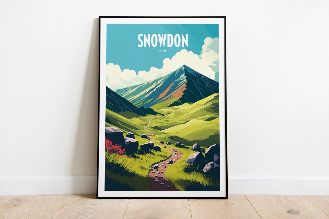 Wales Mountains UK Travel Poster, Landmark Art