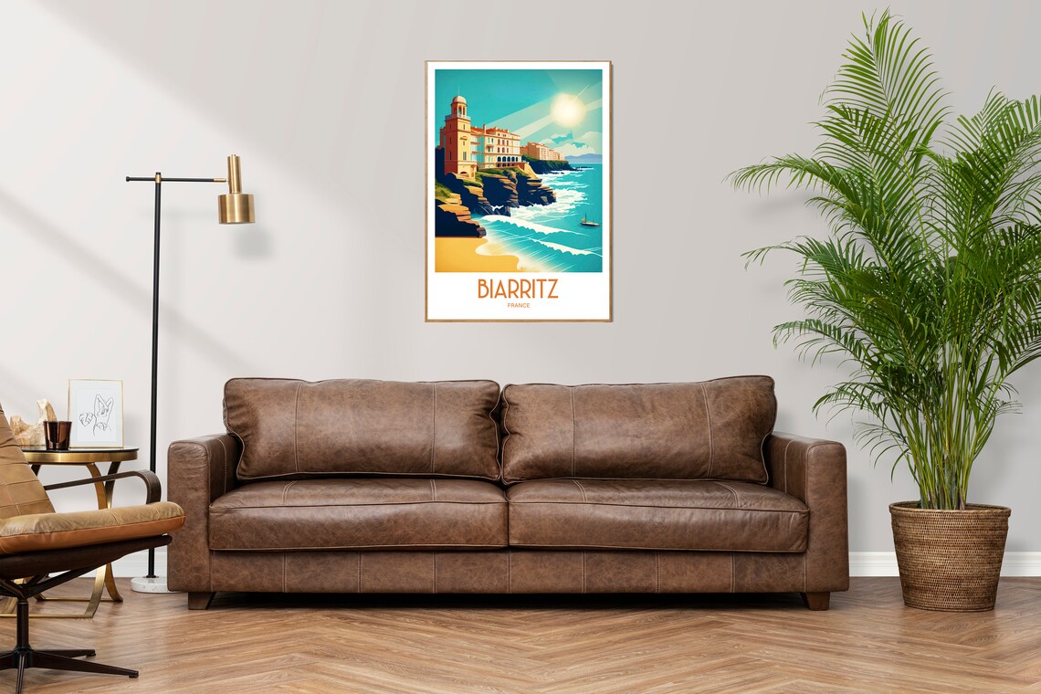 Biarritz France Grand Palace Hotel Cliffs Waves Vintage Travel Poster - Image 2