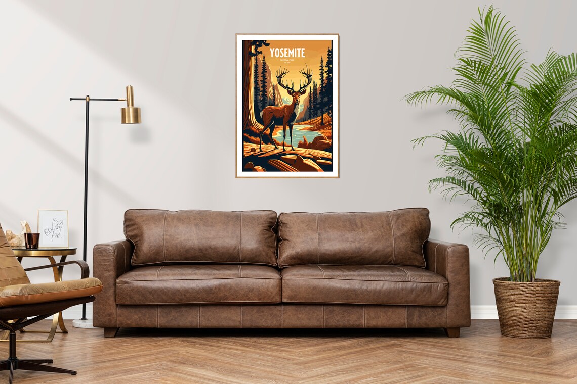 Yosemite National Park Deer Poster Sunset Wildlife Vintage Art Gift - Image 3