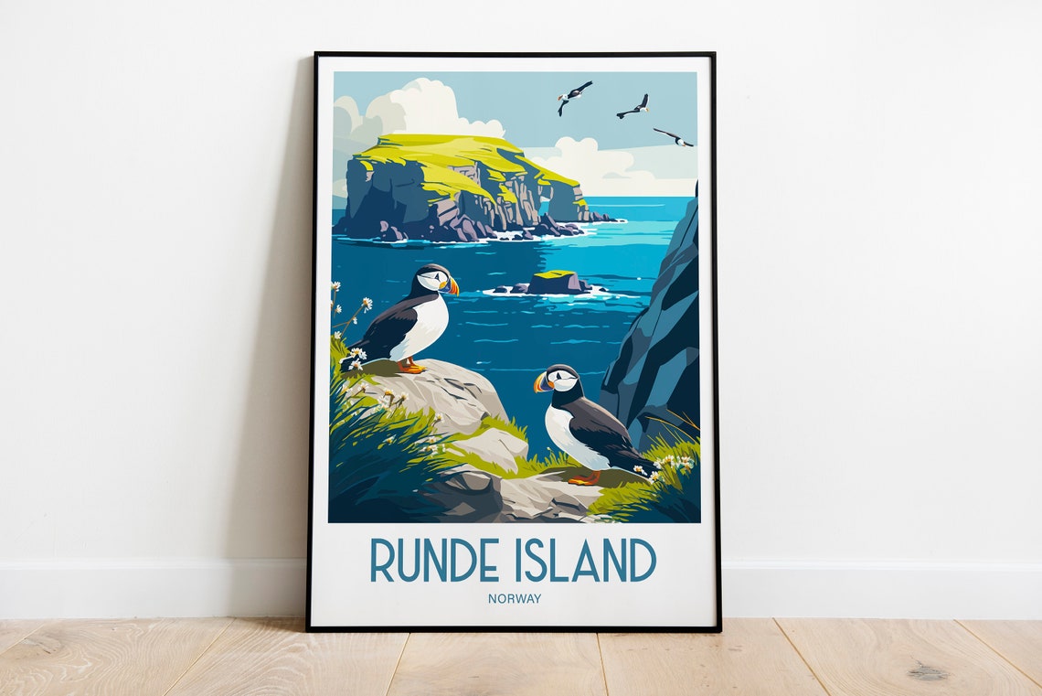 Runde Island Norway Puffin Poster with Seabirds on Sea Cliffs - Image 6