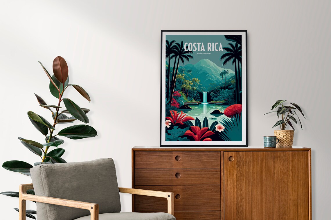 Costa Rica Waterfall Travel Poster, Arenal Volcano - Image 2