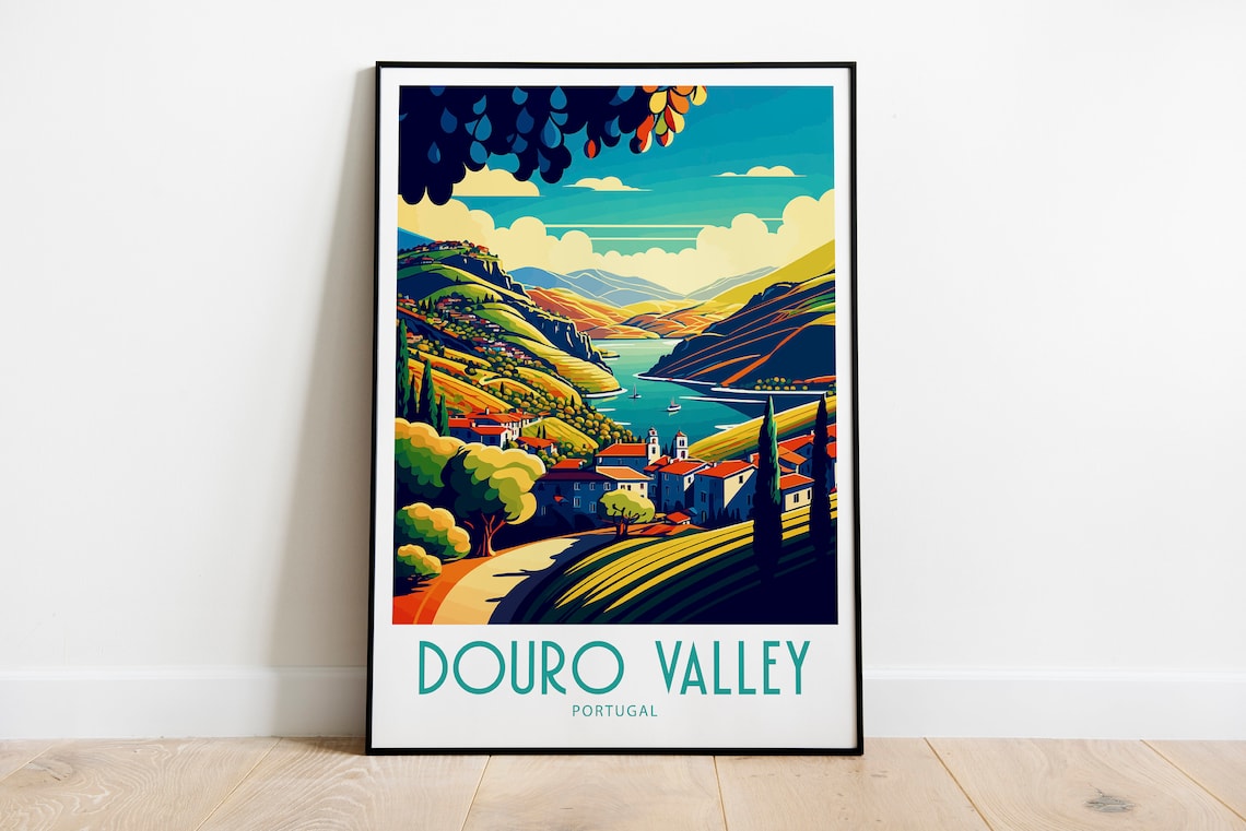 Douro Valley Portugal River Village Vintage Travel Poster Decor