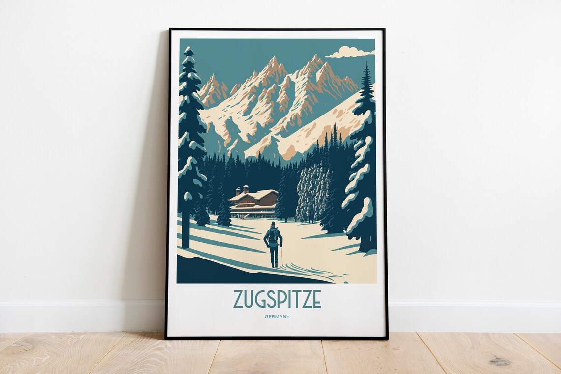 Skiing Zugspitze Travel Poster, Mountain Peak - Image 3