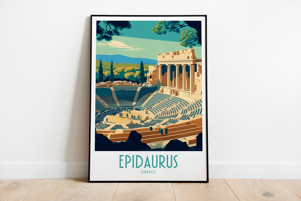 Epidaurus Greece Ancient Theater Stone Ruins Vintage Travel Poster