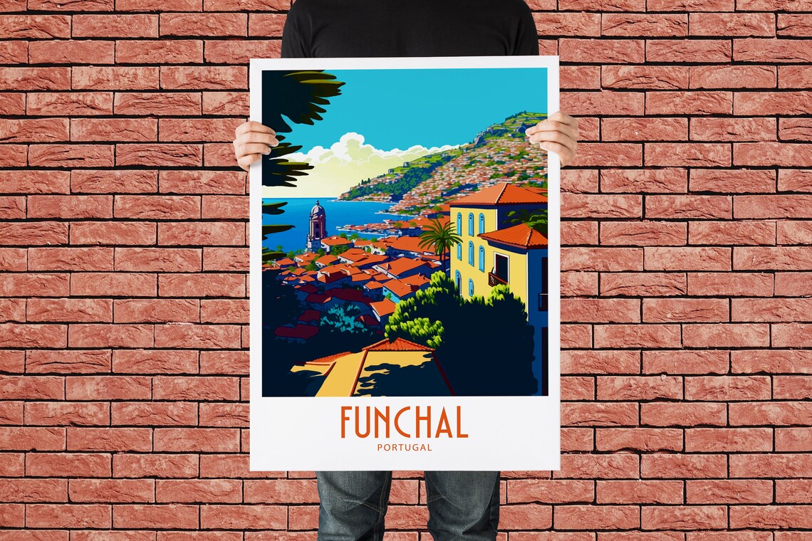 Funchal Portugal Hillside Coastal Town Vintage Travel Poster - Image 2