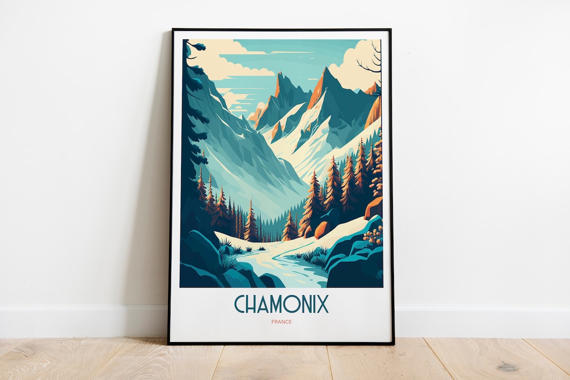 Chamonix Travel Poster, Skiing Mountain Peak - Image 4