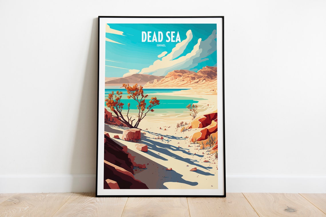 Dead Sea Israel Travel Print Dead Sea Travel Art Israel Beach Travel Print Dead Sea Illustrated Travel Poster The Dead Sea Art