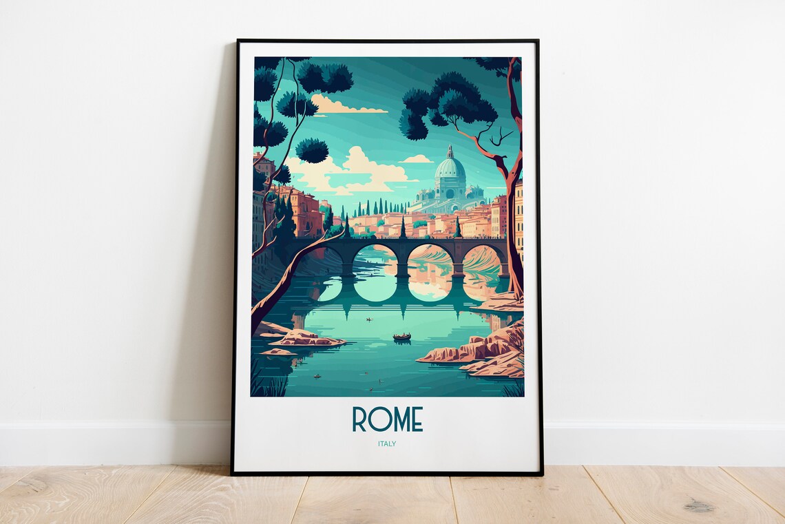 Rome River Travel Print, St Peters Basilica Bridge