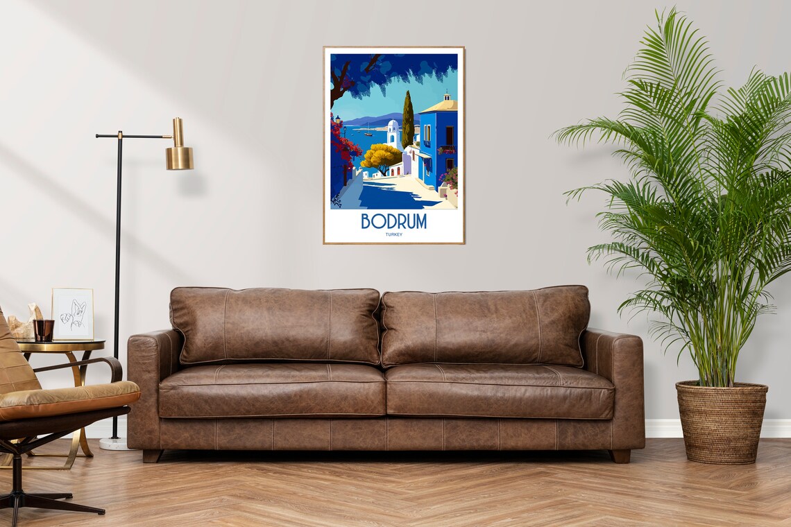 Bodrum Turkey Blue Coastal Street Sea View Vintage Travel Poster - Image 2