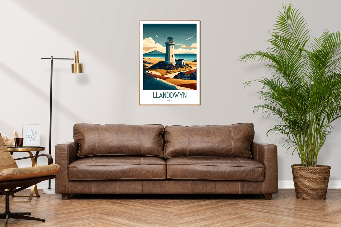 Llanddwyn Wales Island Lighthouse Rocky Coast Vintage Travel Poster - Image 2