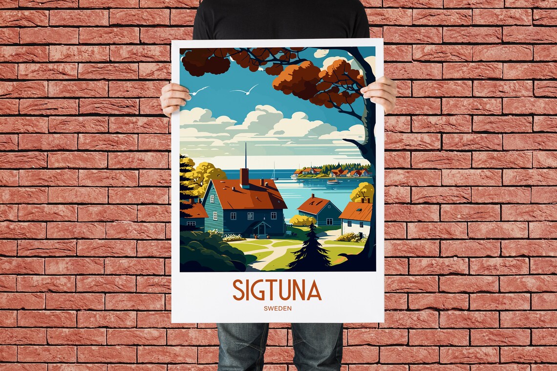 Sigtuna Sweden Waterfront Houses Vintage Travel Poster Wall Decor - Image 2