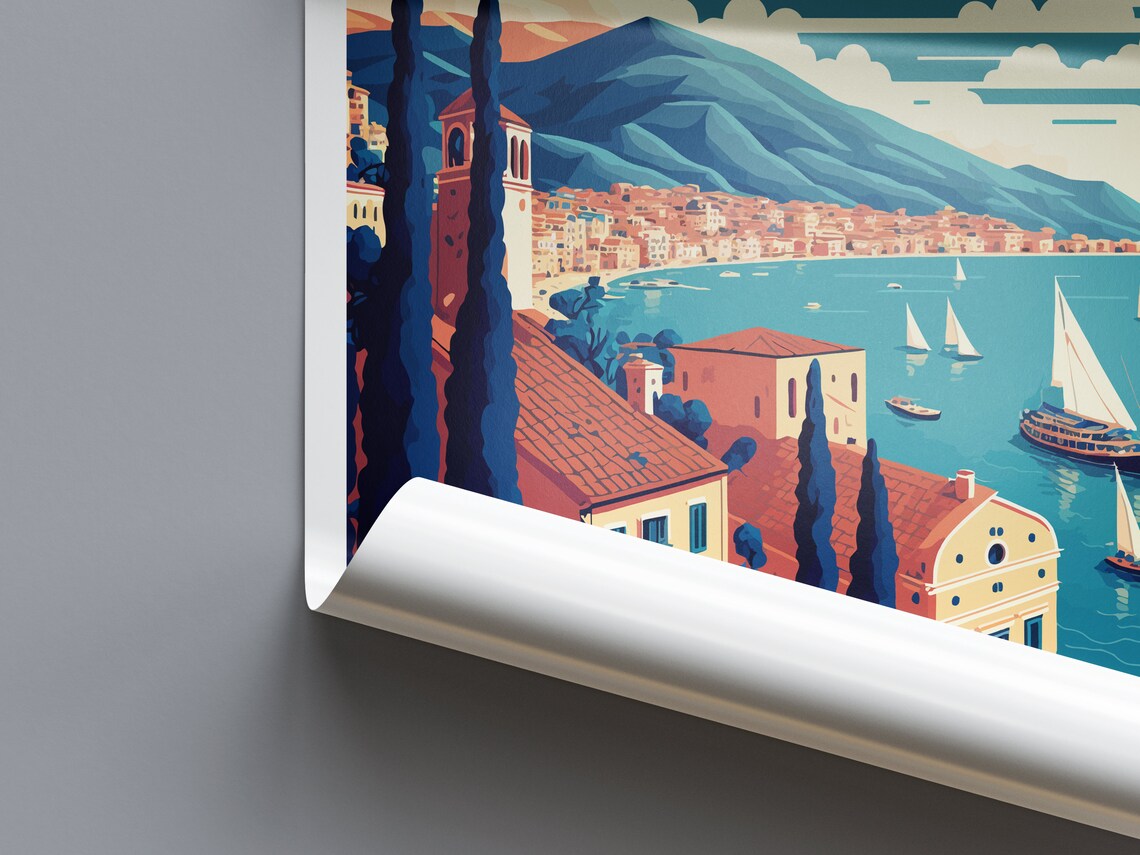 Sicily Italy Seaside Harbor Town Cypress Vintage Travel Poster - Image 2