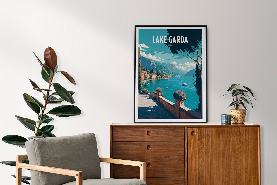 Lake Garda Italy Travel Poster, Seaside Landmark
