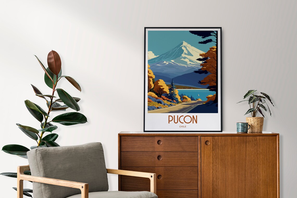 Pucon Chile Volcano Lake Autumn Forest Vintage Travel Poster - Image 2