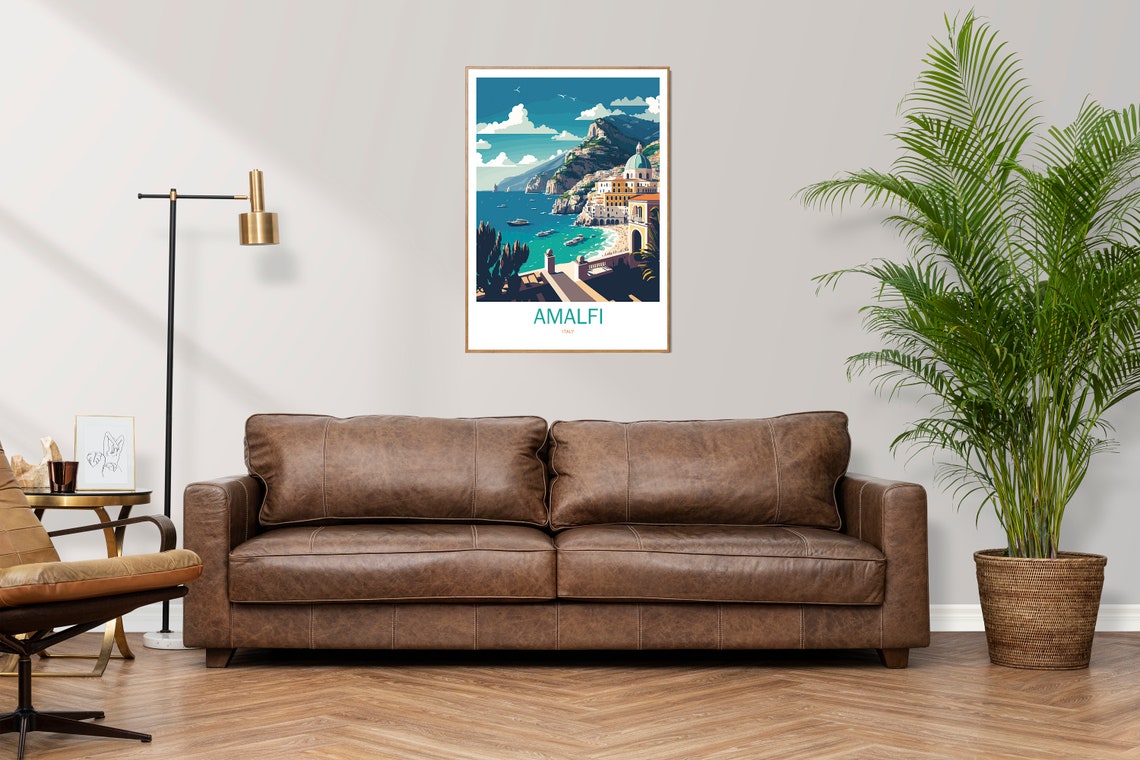 Amalfi Coast Travel Print Italy Coast Travel Poster Amalfi Italy Travel Print Italian Seaside Retro Print Coast Travel Poster - Image 2