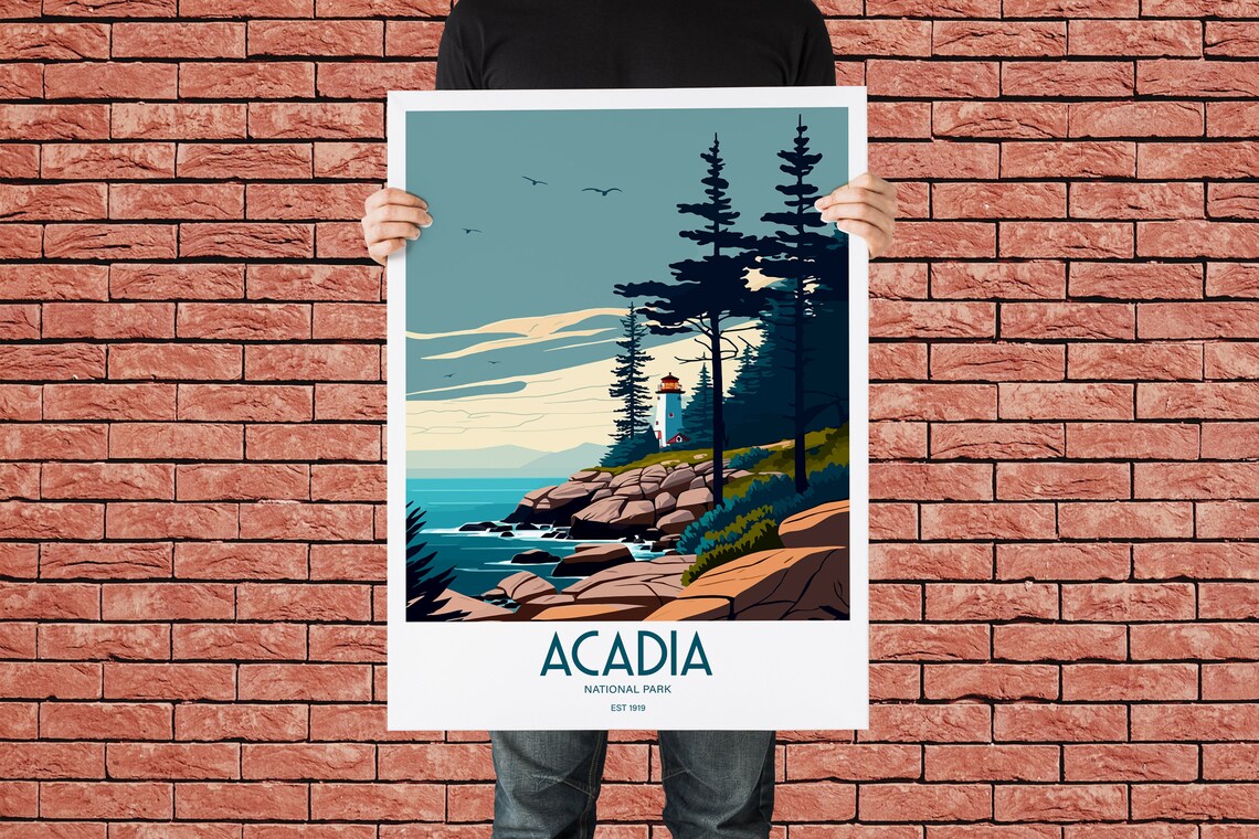 Acadia National Park Maine Lighthouse Coast Vintage Travel Poster - Image 3