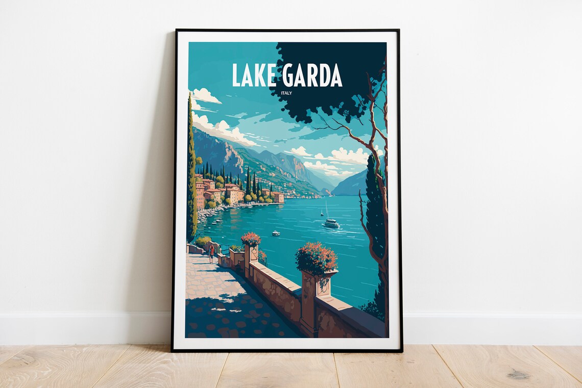 Lake Garda Italy Travel Poster, Seaside Landmark - Image 6