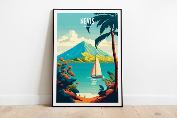 Nevis Print Caribbean Poster Nevis Caribbean Caribbean Art Caribbean Wall Art Caribbean Travel Caribbean Decor Palm Tree Print