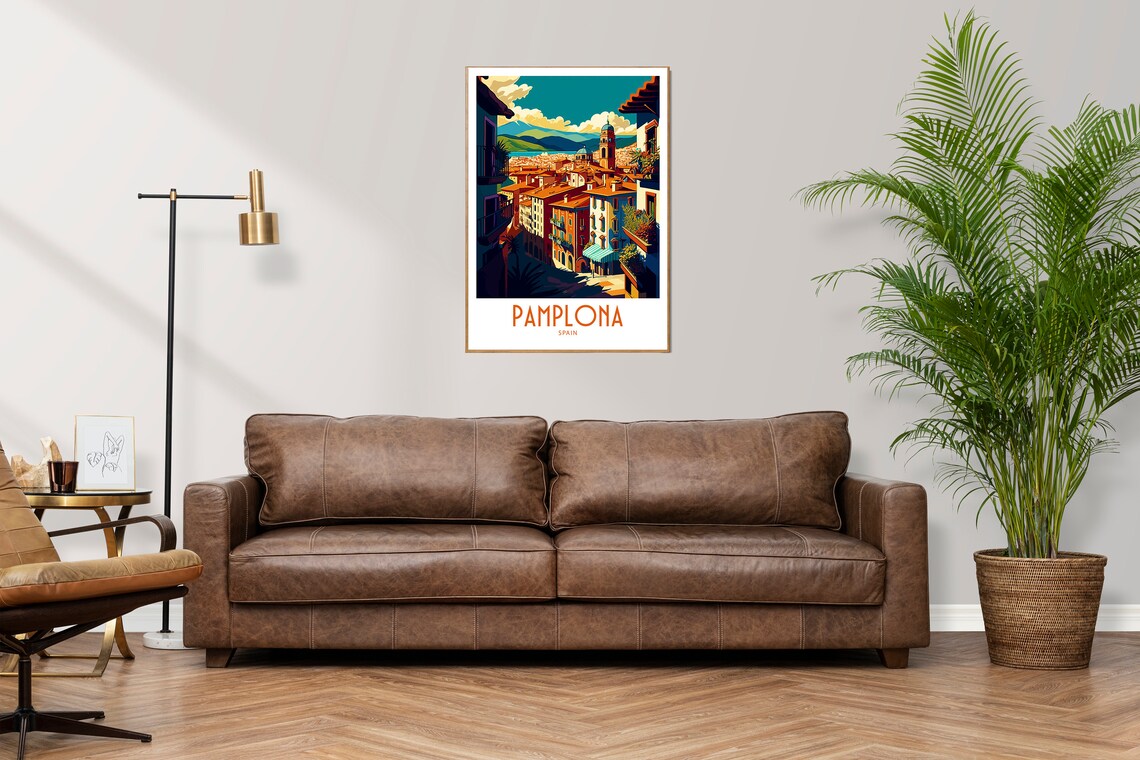 Pamplona Spain Old Town Rooftops Church Towers Travel Poster - Image 3