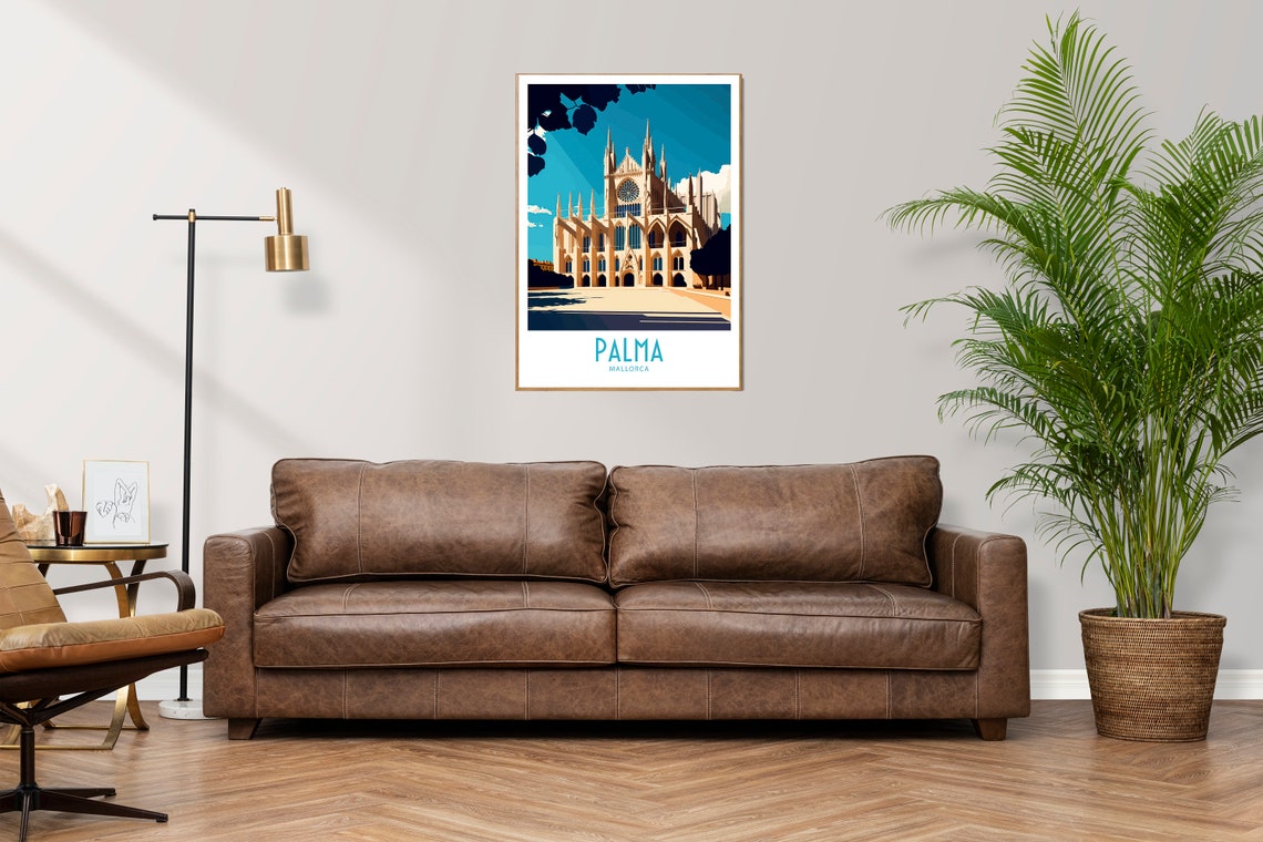 Palma Mallorca Gothic Cathedral Facade Retro Travel Art Poster - Image 2