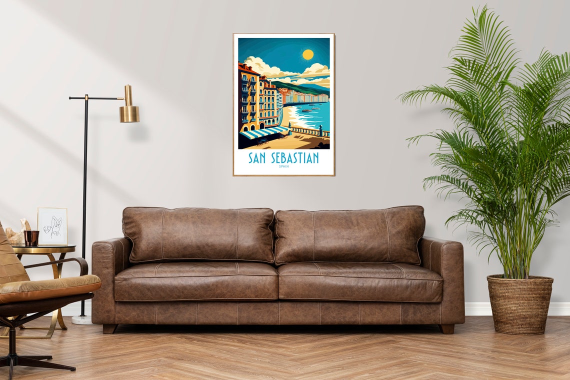 San Sebastian Spain Beachfront Promenade Retro Travel Poster Decor - Image 2