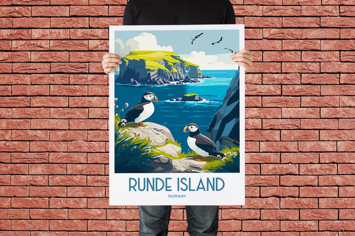 Runde Island Norway Puffin Poster with Seabirds on Sea Cliffs - Image 3