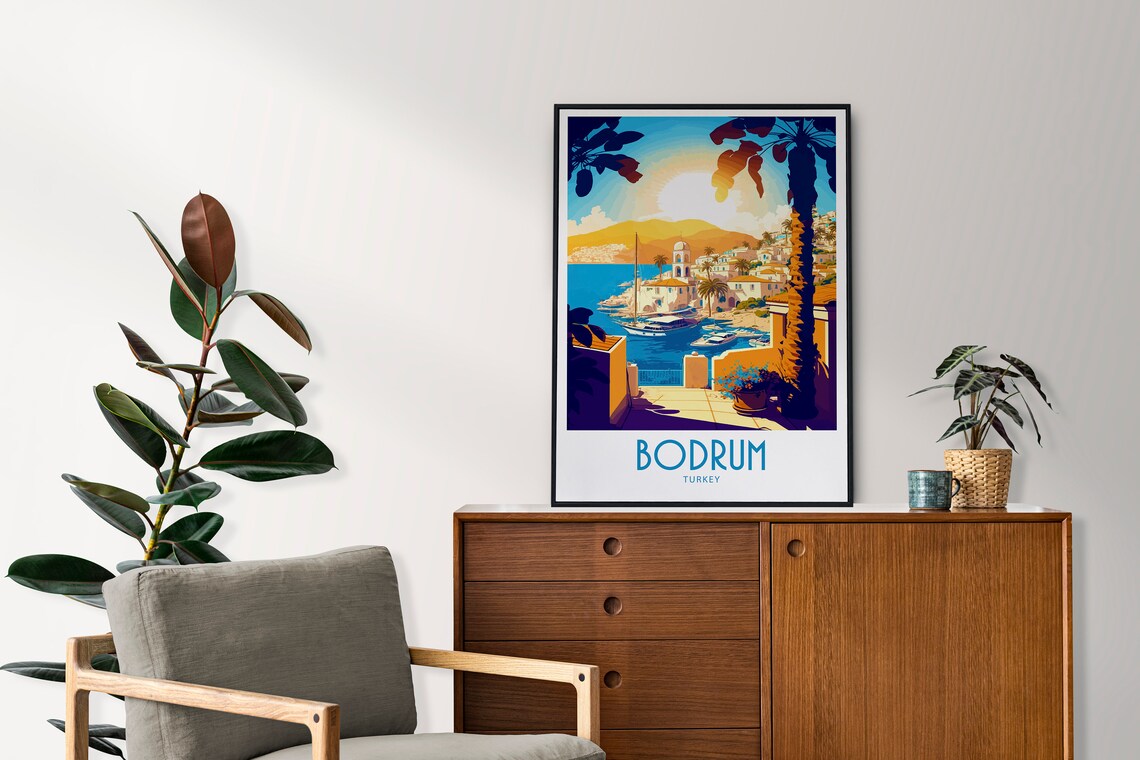 Bodrum Turkey Golden Sunset Harbor Boats Vintage Travel Poster - Image 3