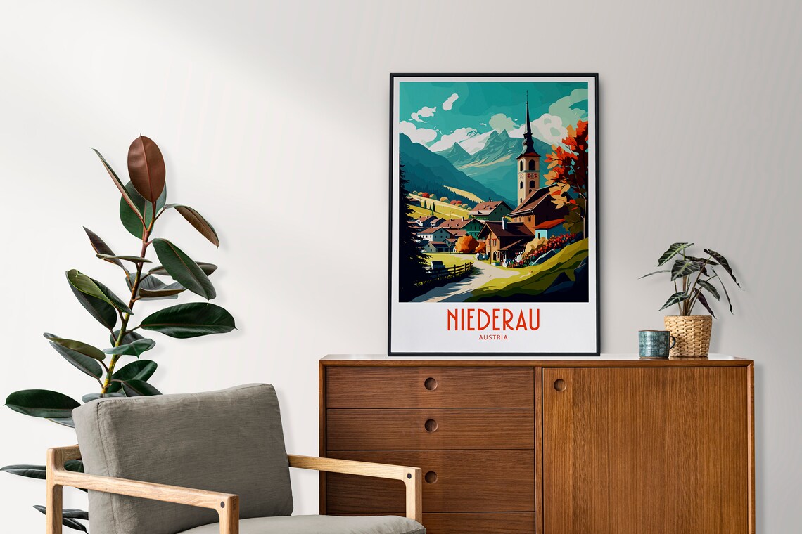 Niederau Austria Alpine Village Church Vintage Travel Poster - Image 3