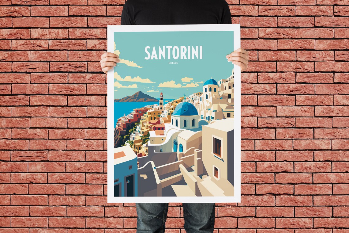 Santorini Greece Travel Poster, Seaside Landmark - Image 3