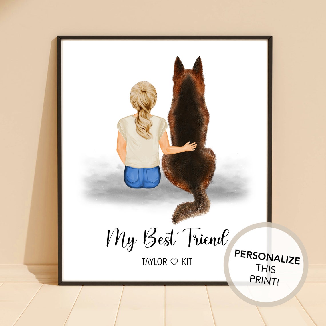 Personalized Girl and German Shepherd Best Friend Custom Poster