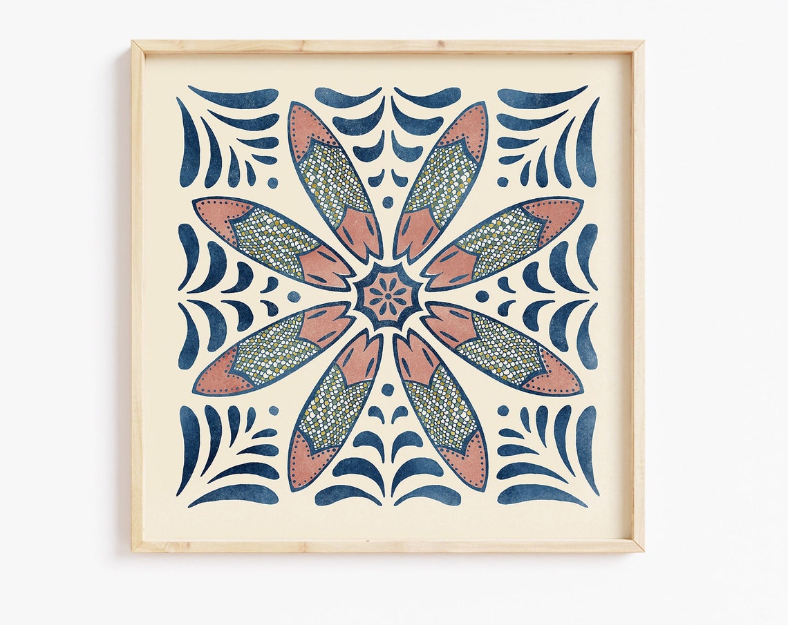 The Fish Tile No 14 Surfboard Mandala Mexican Tile Pattern Art Poster