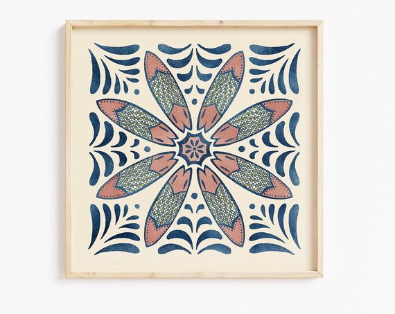 The Fish Tile No 14 Surfboard Mandala Mexican Tile Pattern Art Poster
