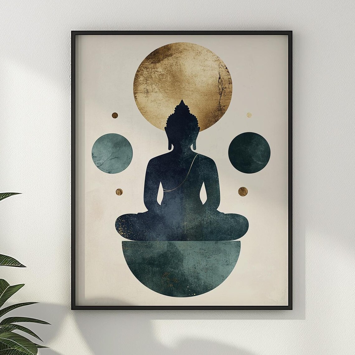 Meditating Buddha Silhouette Golden Moon Zen Minimalist Art Poster