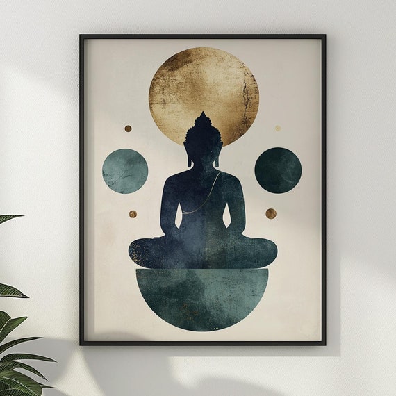 Buddha Wall Art Abstract Modern Buddhist Painting Vintage Japanese Japandi Artwork Zen Buddhism Wall Decor Gift