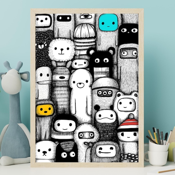 The Cute Gang Kawaii Doodle Monster Characters Kids Room Art Poster