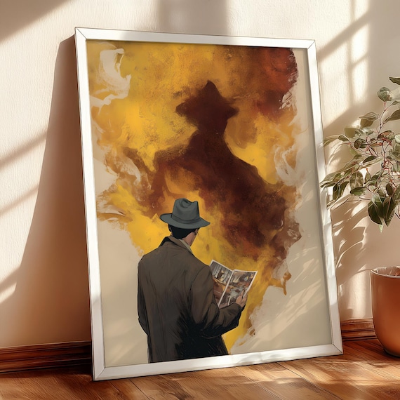 Noir Detective Reading a Comic Book with Giant Shadow Wall Art