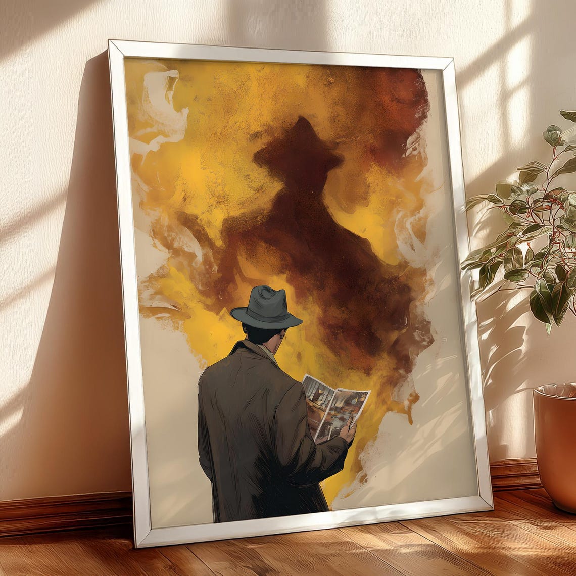 Noir Detective Reading a Comic Book with Giant Shadow Wall Art