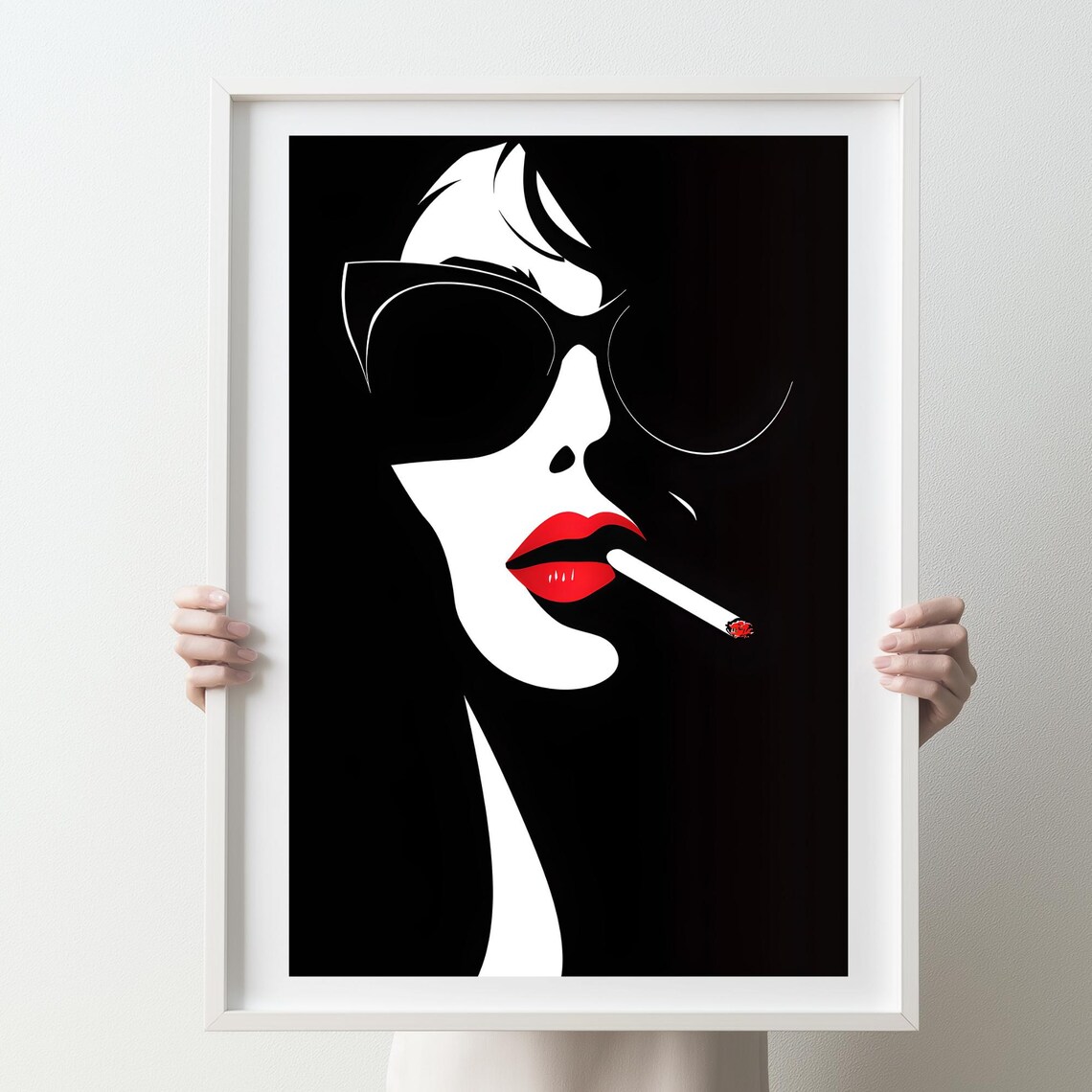 Woman Smoking in Dark Retro Pop Art Portrait Sunglasses Cinematic Poster