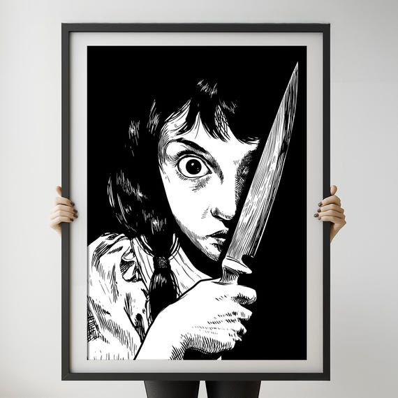 Hold My Knife Art Print Instant Wall Illustration Black And White
