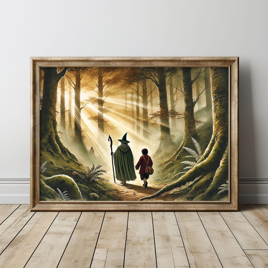 Gandalf And Frodo Leaving The Shire Fantasy Forest Art Poster