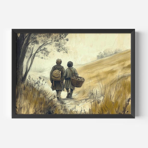 Old Friends Leaving The Shire Vintage Illustration Lotr Wall Art Fellowship Ring Poster