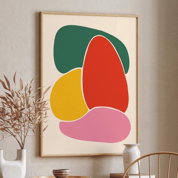Modern Abstract Wall Art Print Colorful Geometric Shapes Poster Mid Century Minimalist Decor Large Boho Print Scandinavian Style Art