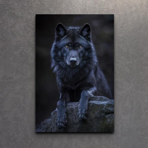 Black Wolf And Nature Art Print, Animal Wall Art