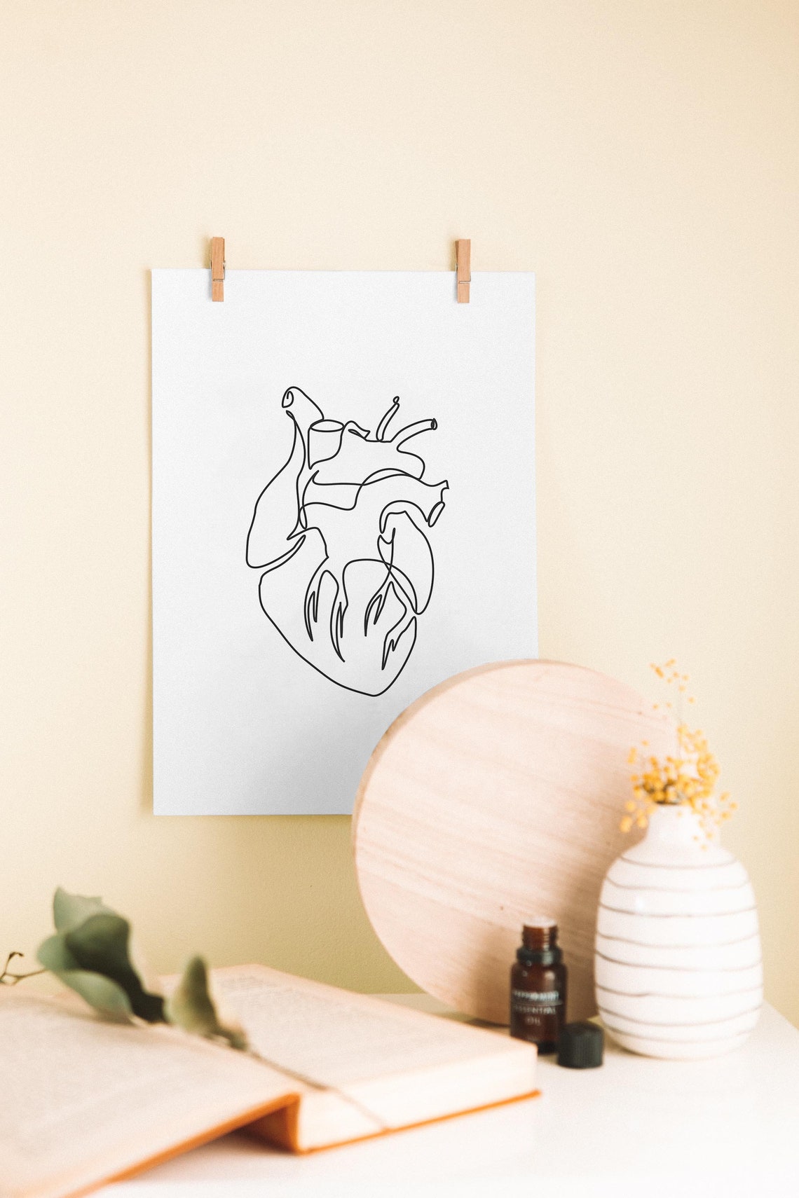 Black One Line Anatomical Heart Minimalist Medical Drawing Wall Poster - Image 3