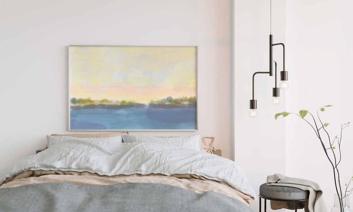 Neutral Lake Watercolor Art Print, Nature Landscape - Image 4