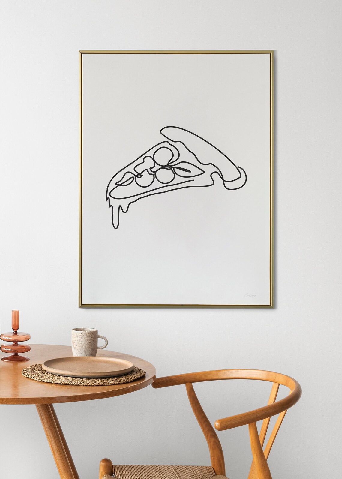 Outline Pizza Slice Drawing, Minimalist Line Art - Image 2
