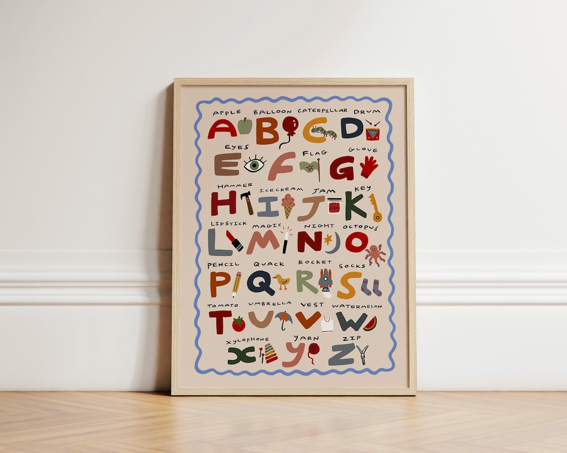 Alphabet Print, Eclectic Nursery Kids Room Poster