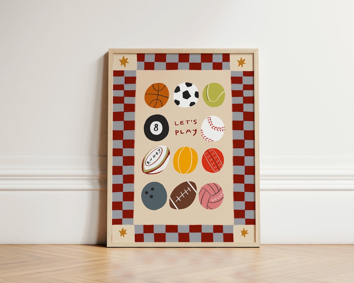 Lets Play Print, Kids Sports Room Wall Art